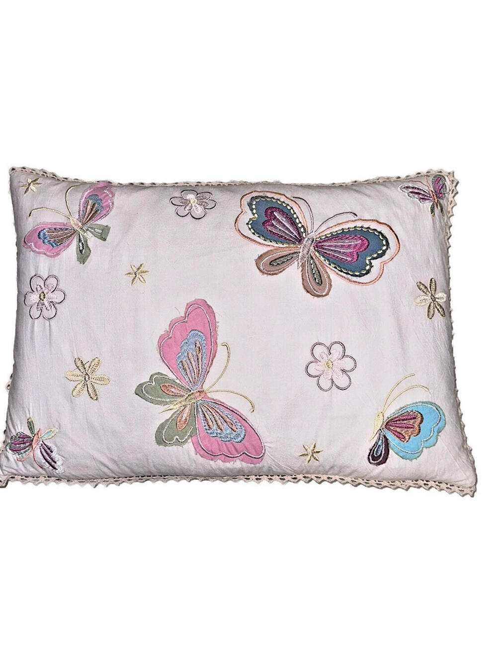 SECRET CELEBRITY Lumbar Pillow Embroidered Butterfly Decor 19”x14” Country Chic